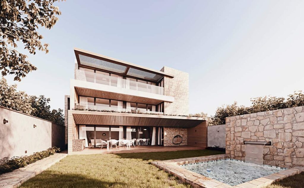 Casa de campo con terrazas y piscina